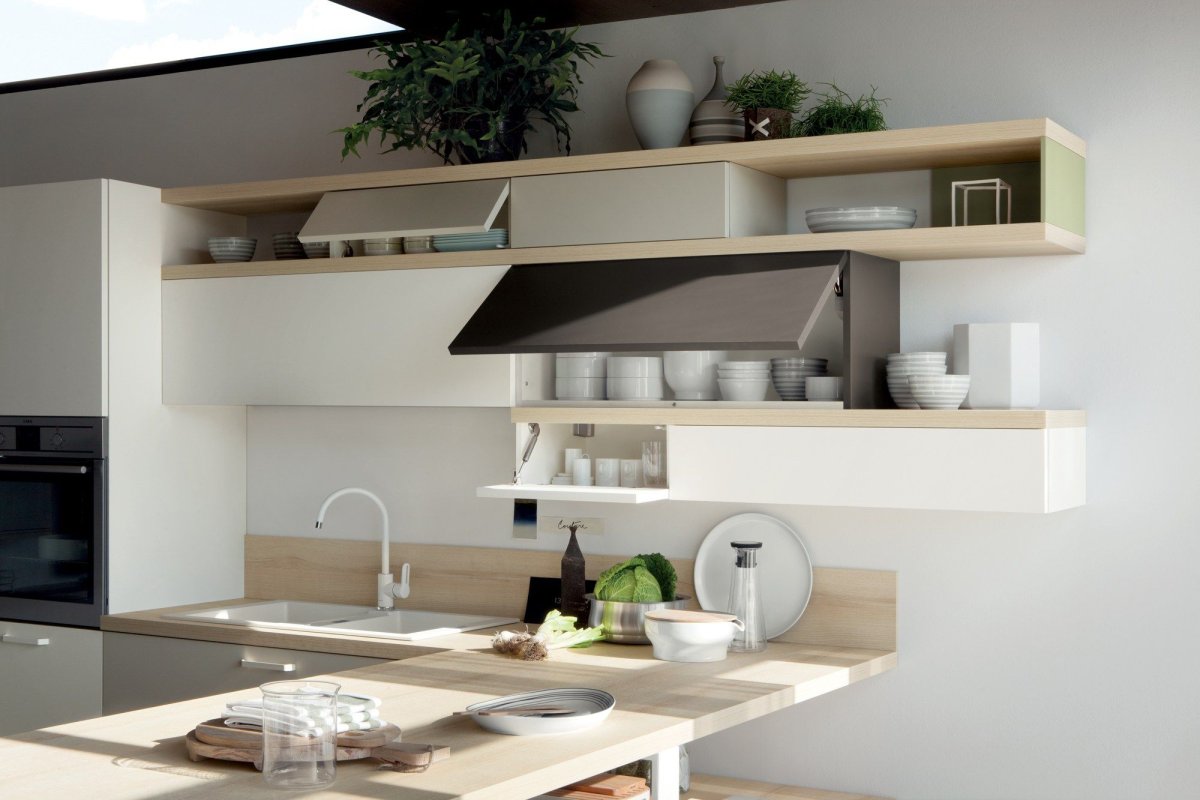 Кухонный гарнитур с открытыми полками сверху
