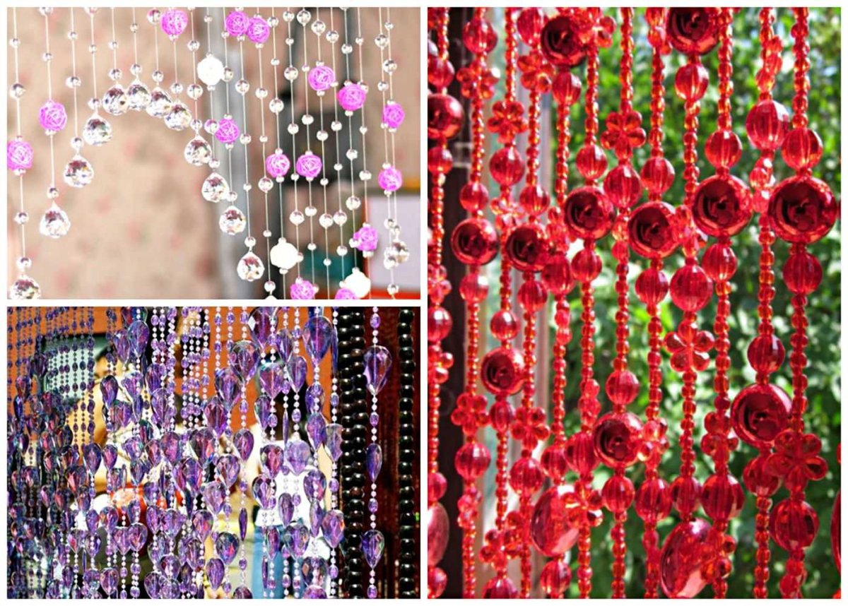 Шторы из бусин красные