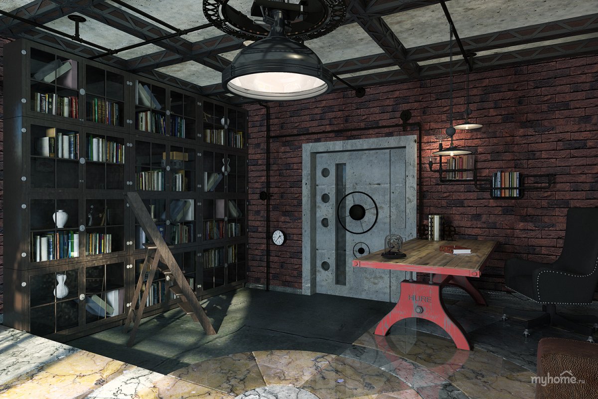 Кабинет в стиле лофт стимпанк