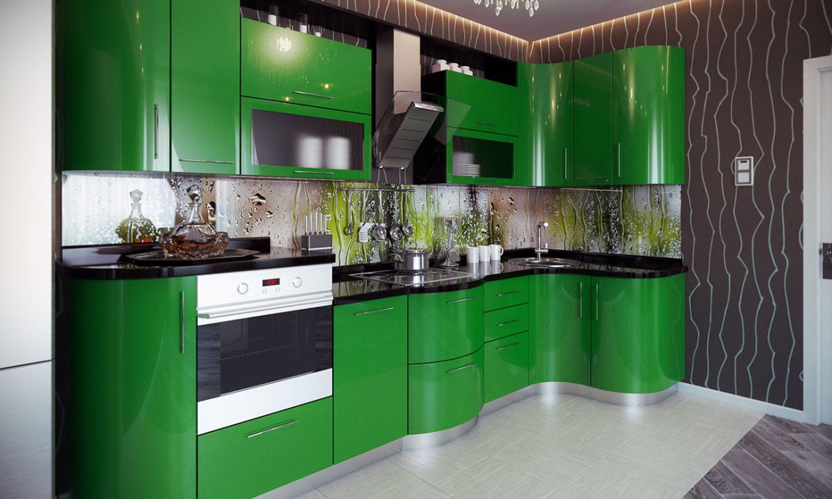 Кухонный гарнитур изумрудного цвета