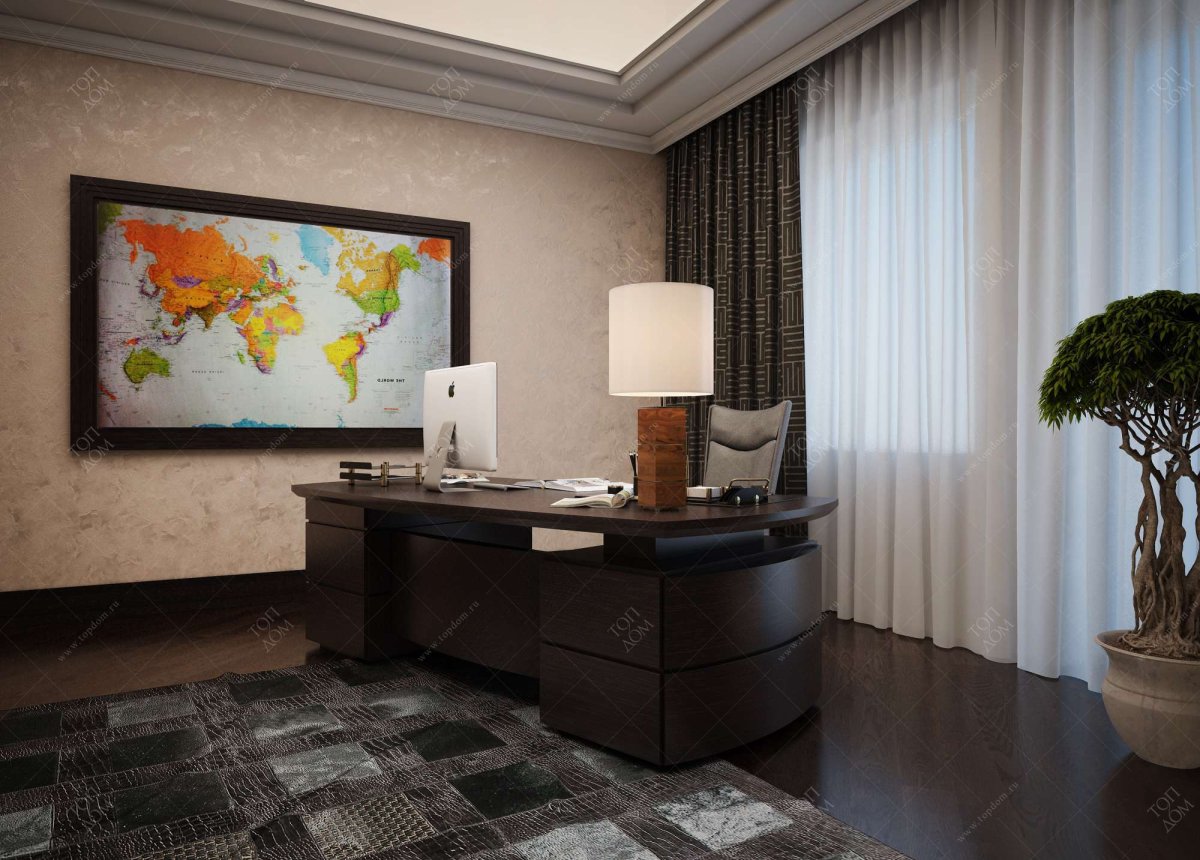 Кожаный интерьер кабинета