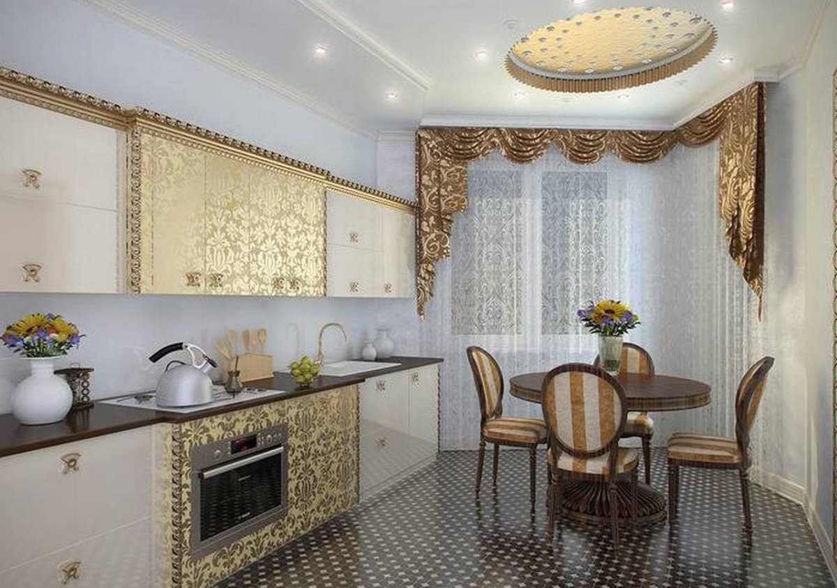 Кухня в бело золотом цвете