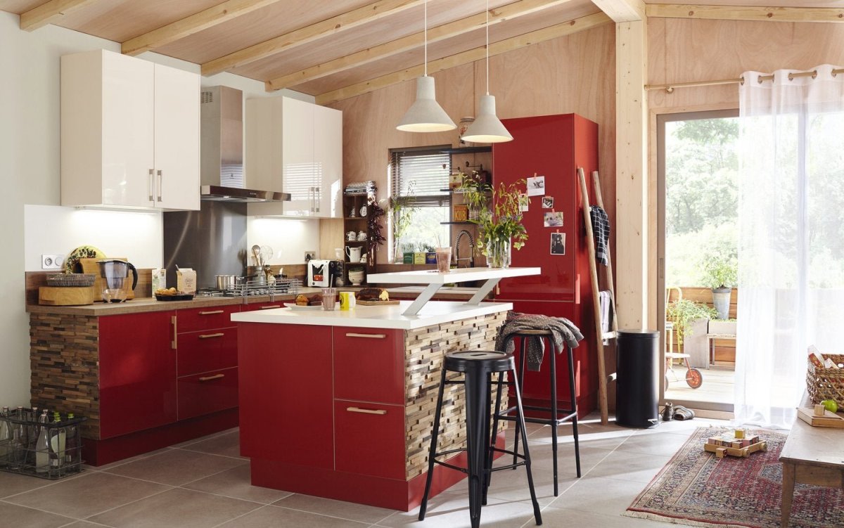 Кухня с островом эко стиль