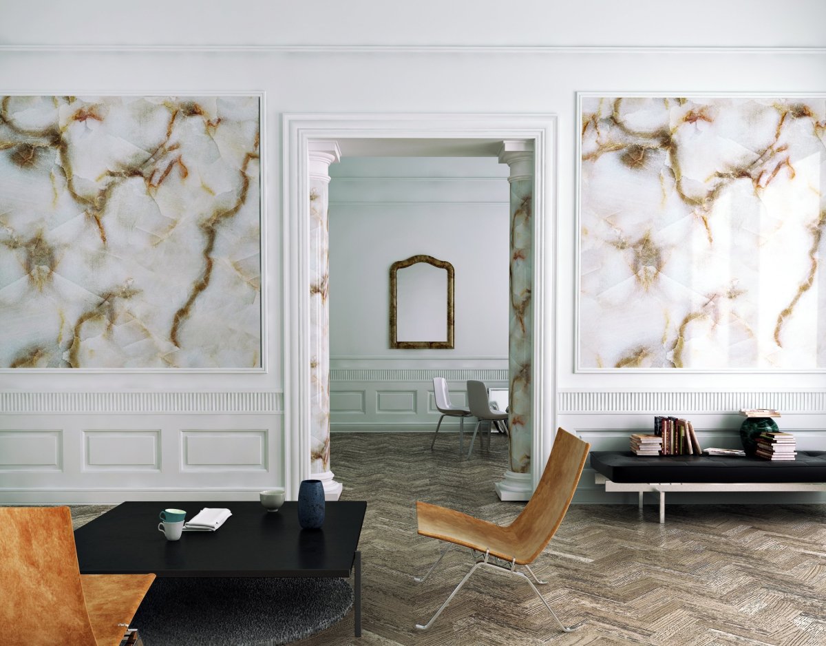 Мрамор на стене в интерьере