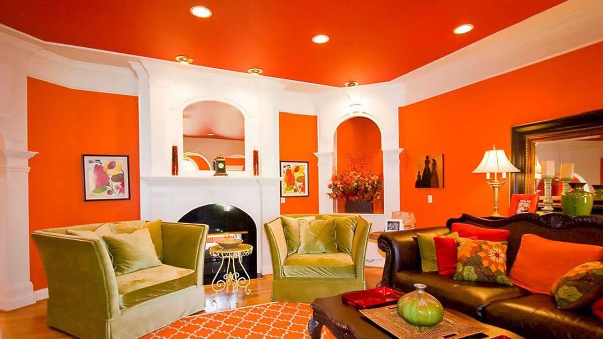 Сочетание салатового и оранжевого в интерьере
