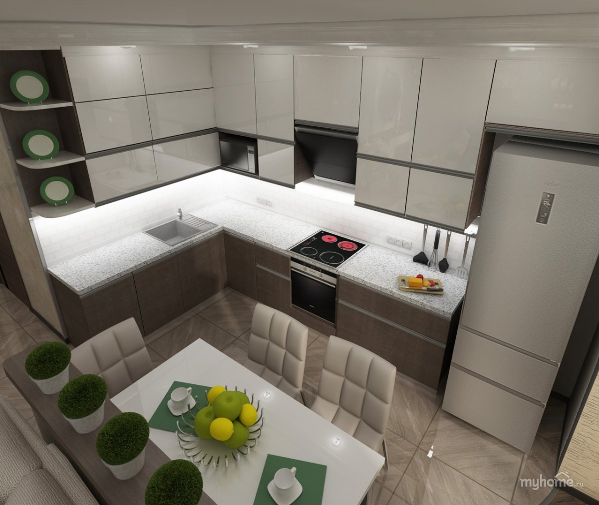 Угловая кухня гостиная