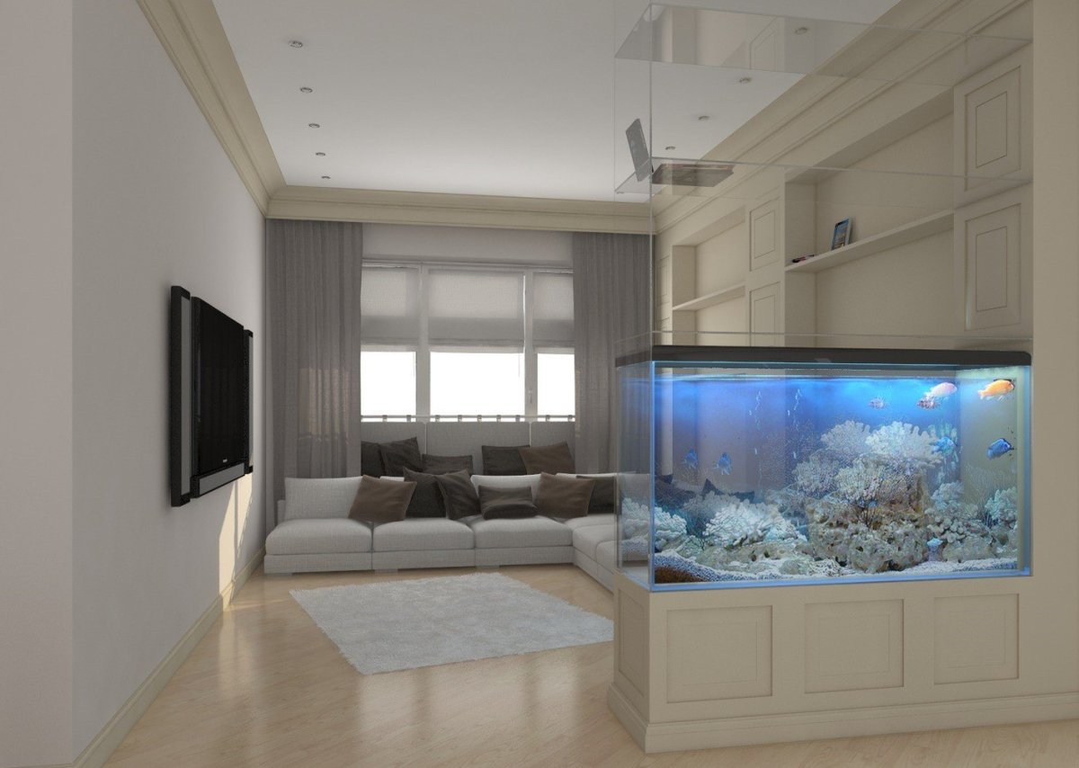 Встроенные аквариумы в интерьере