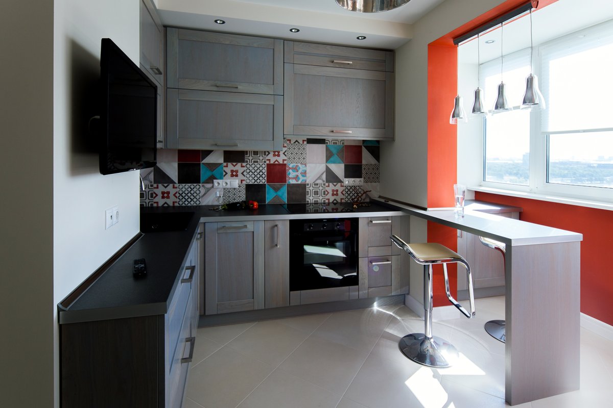 Кухонный гарнитур угловой с барной стойкой