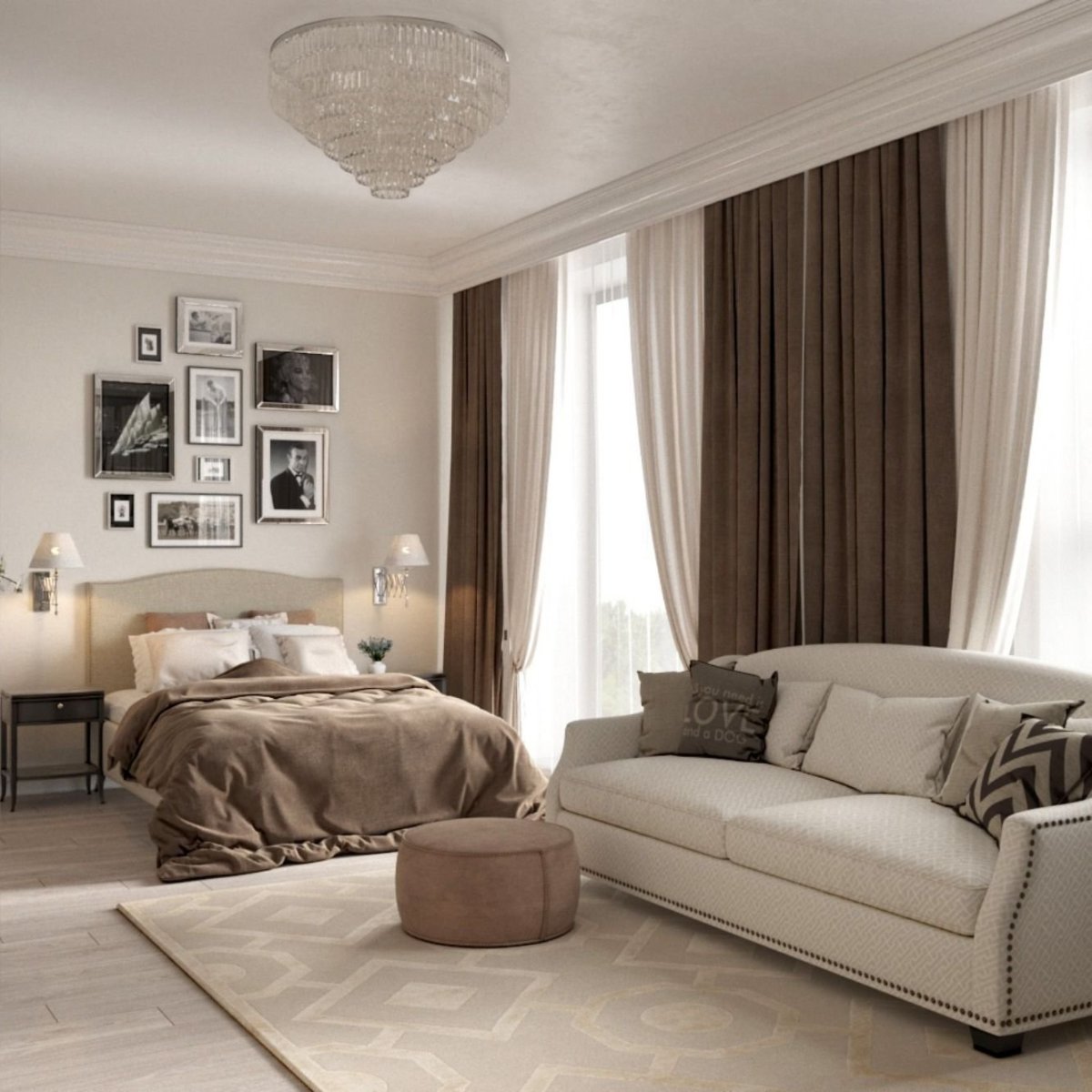 Кофейные стены в интерьере гостиной