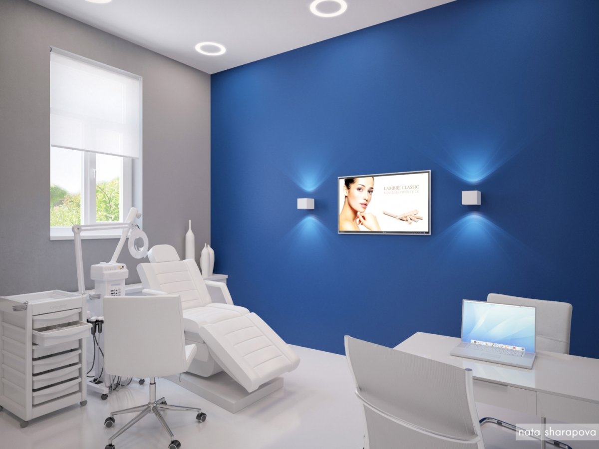 Кабинет косметолога в бело голубых тонах