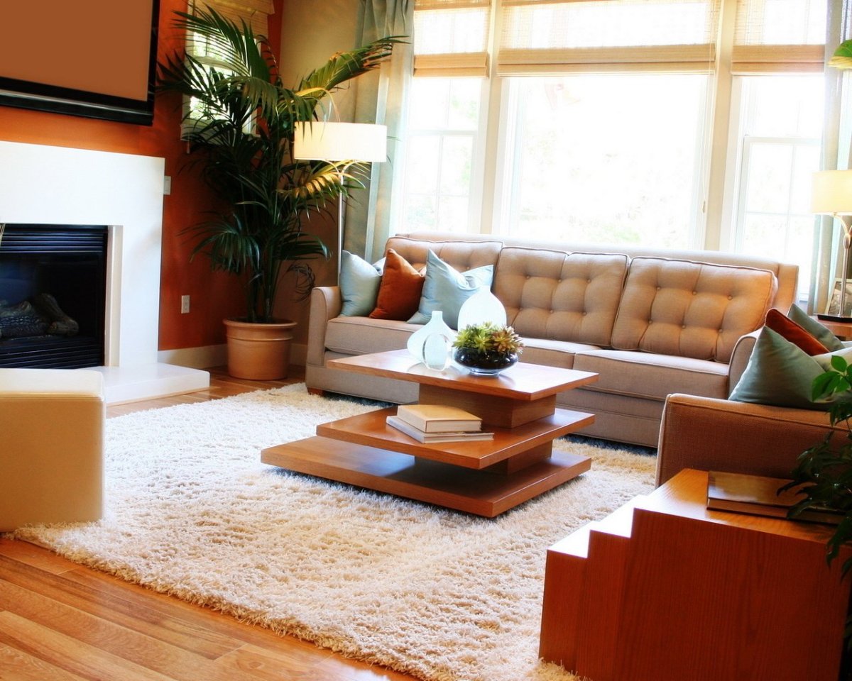 Рыжий диван в интерьере