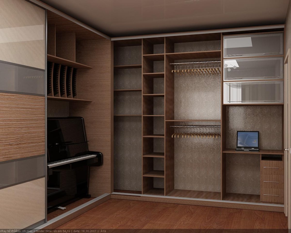 Шкаф купе со встроенным компьютерным столом и гладильной доской