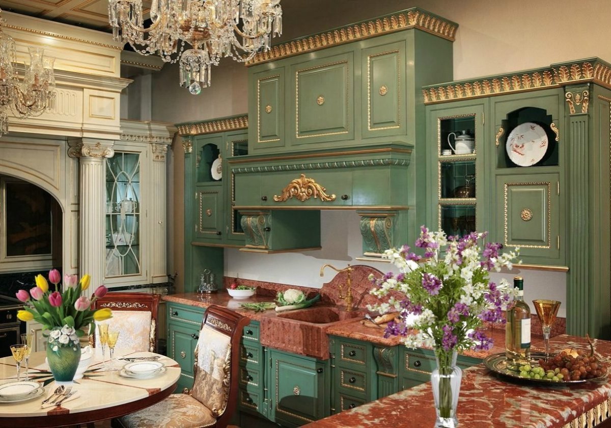 Кухня изумрудного цвета