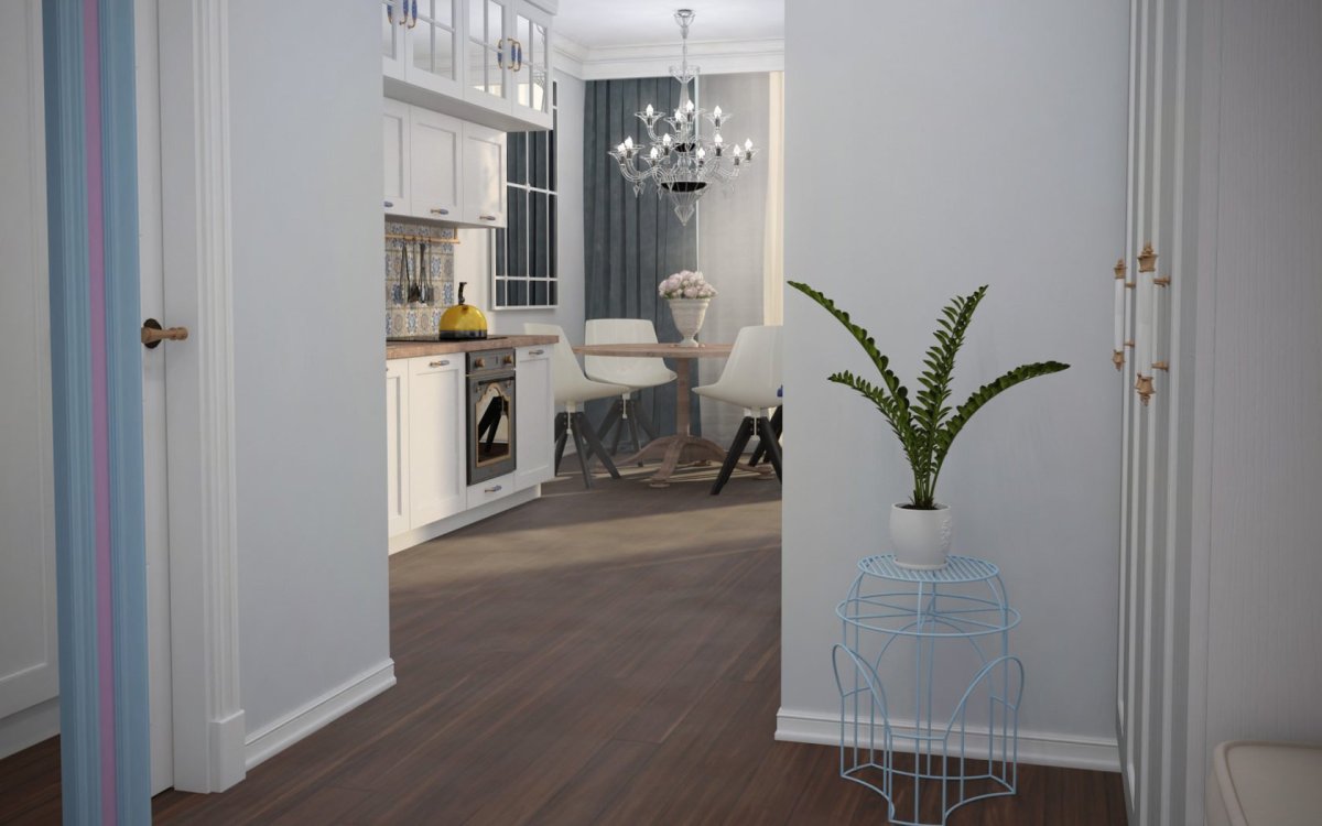 Интерьер белые плинтуса и уголки серые на стене