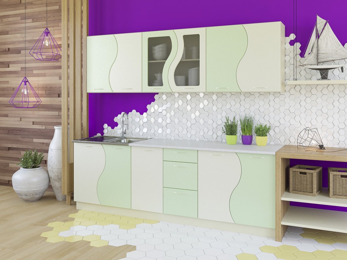 Кухня волна 1,6м (белый глянец теплый/капучино)