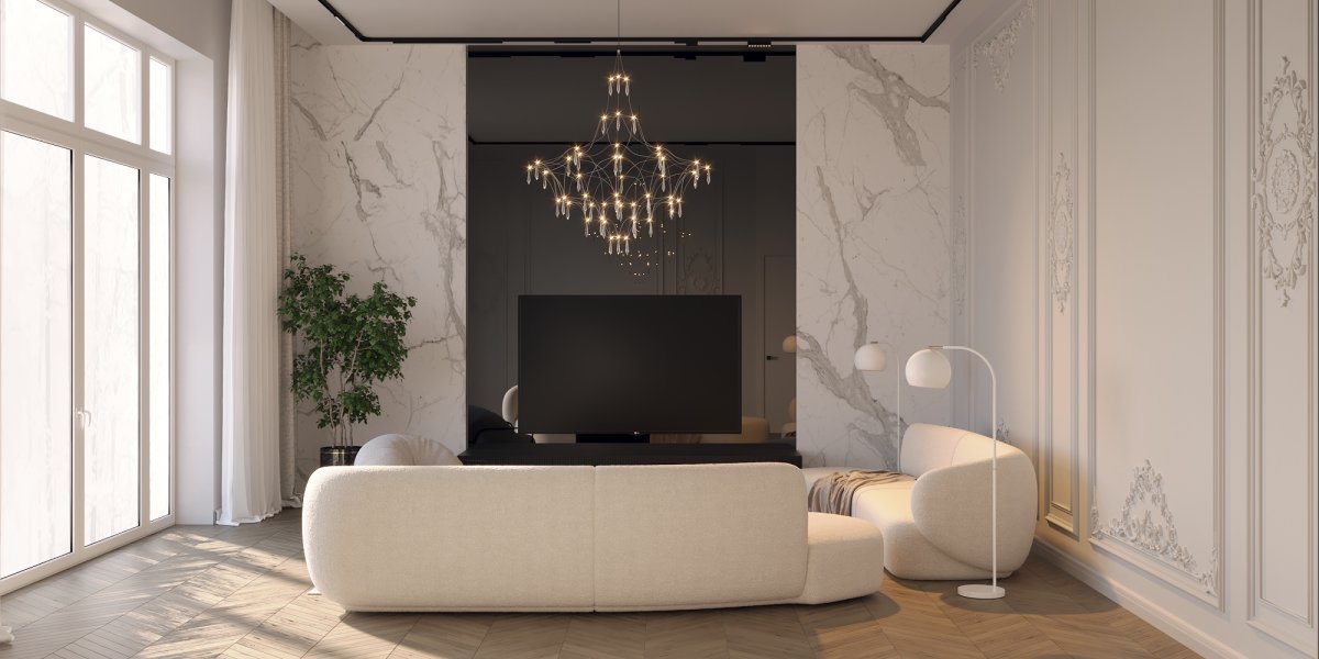 Телевизор на стене в гостиной