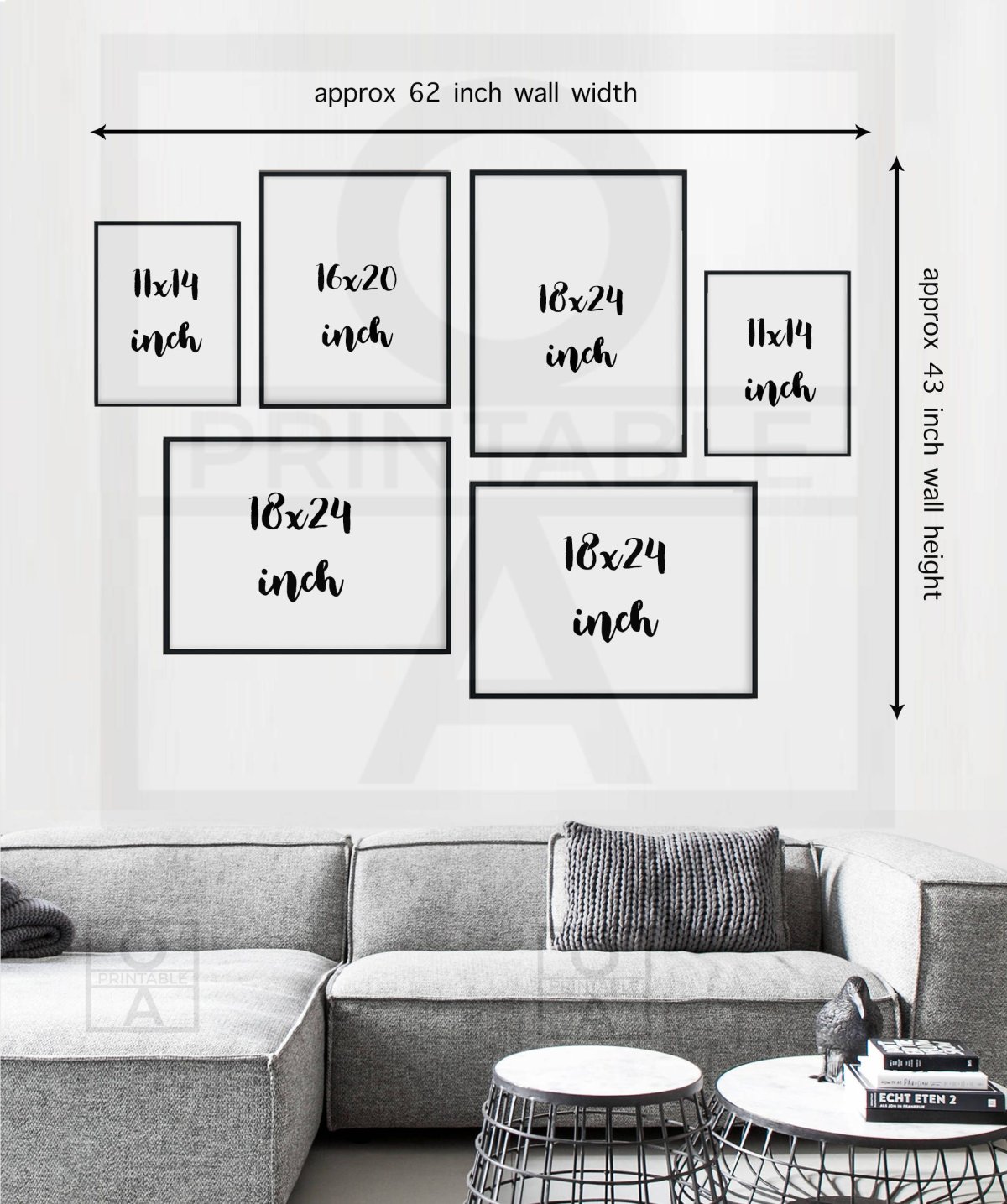 Расположение рамок на стене с размерами