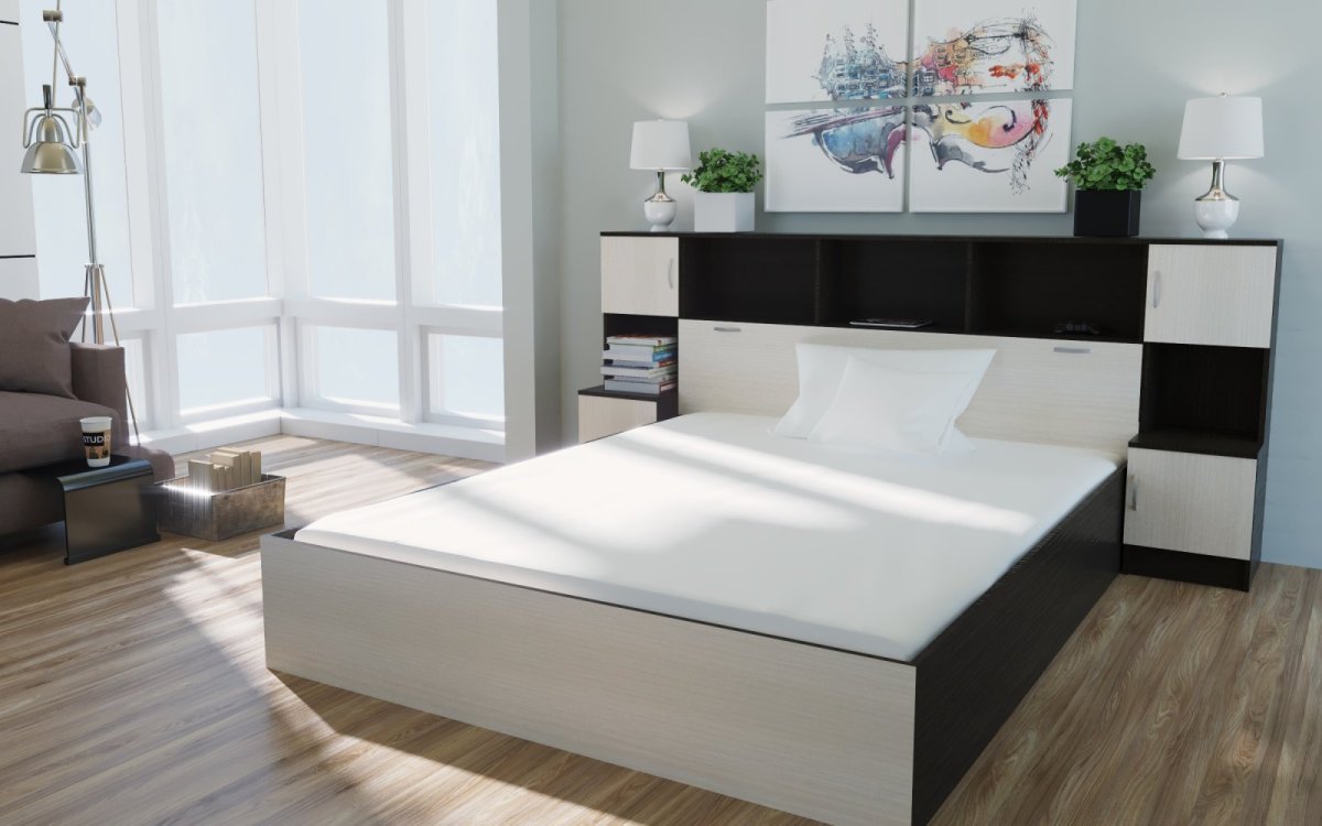 Кровать с полочками в изголовье