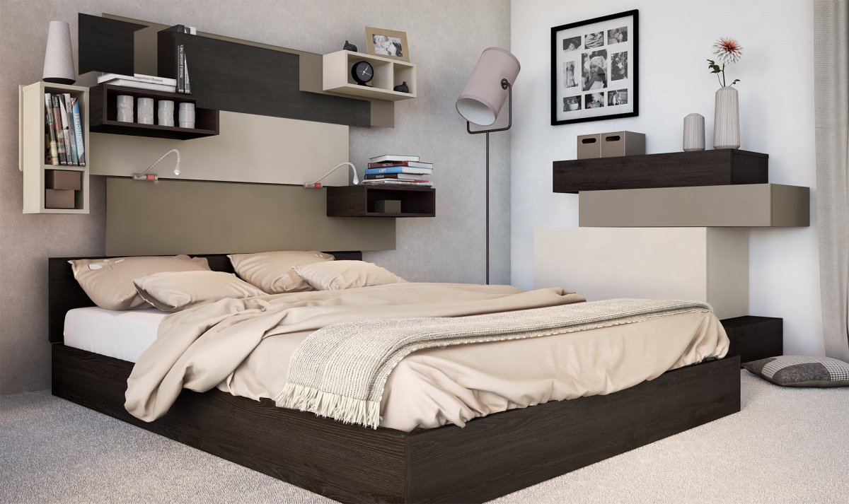 Кровать с выдвижной тумбой в изголовье