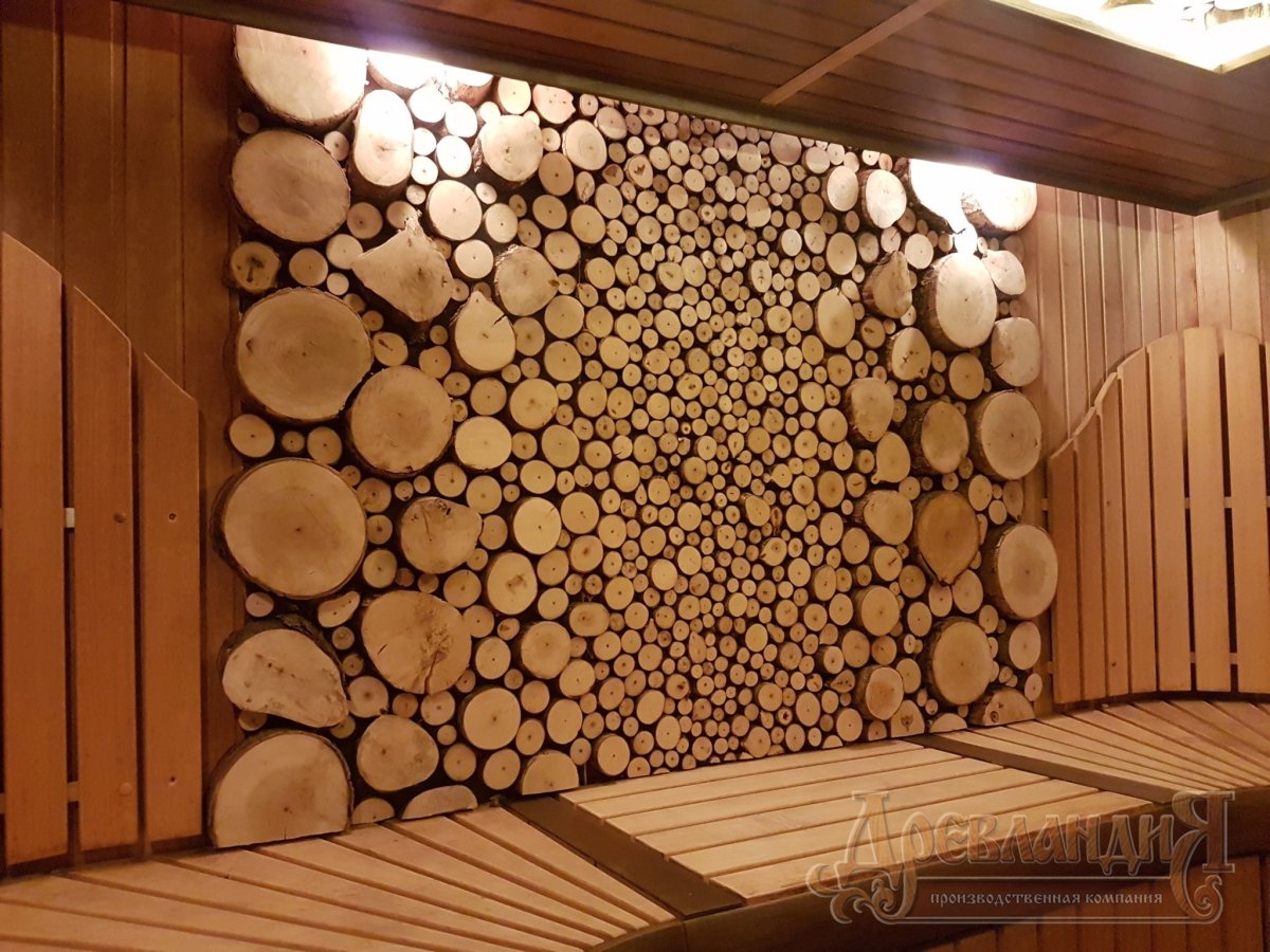 Отделка спилами дерева