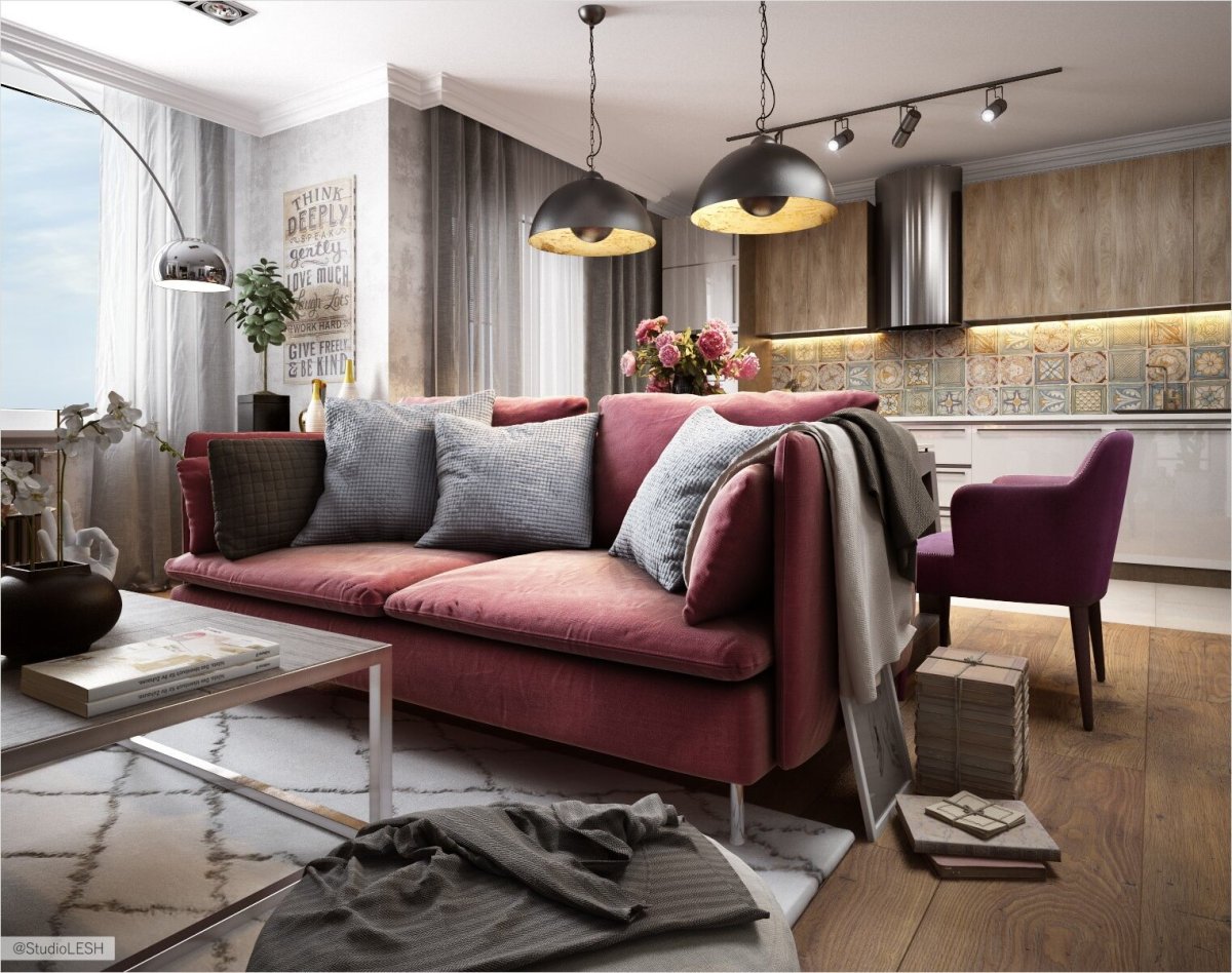 Спальня в серо бордовых тонах