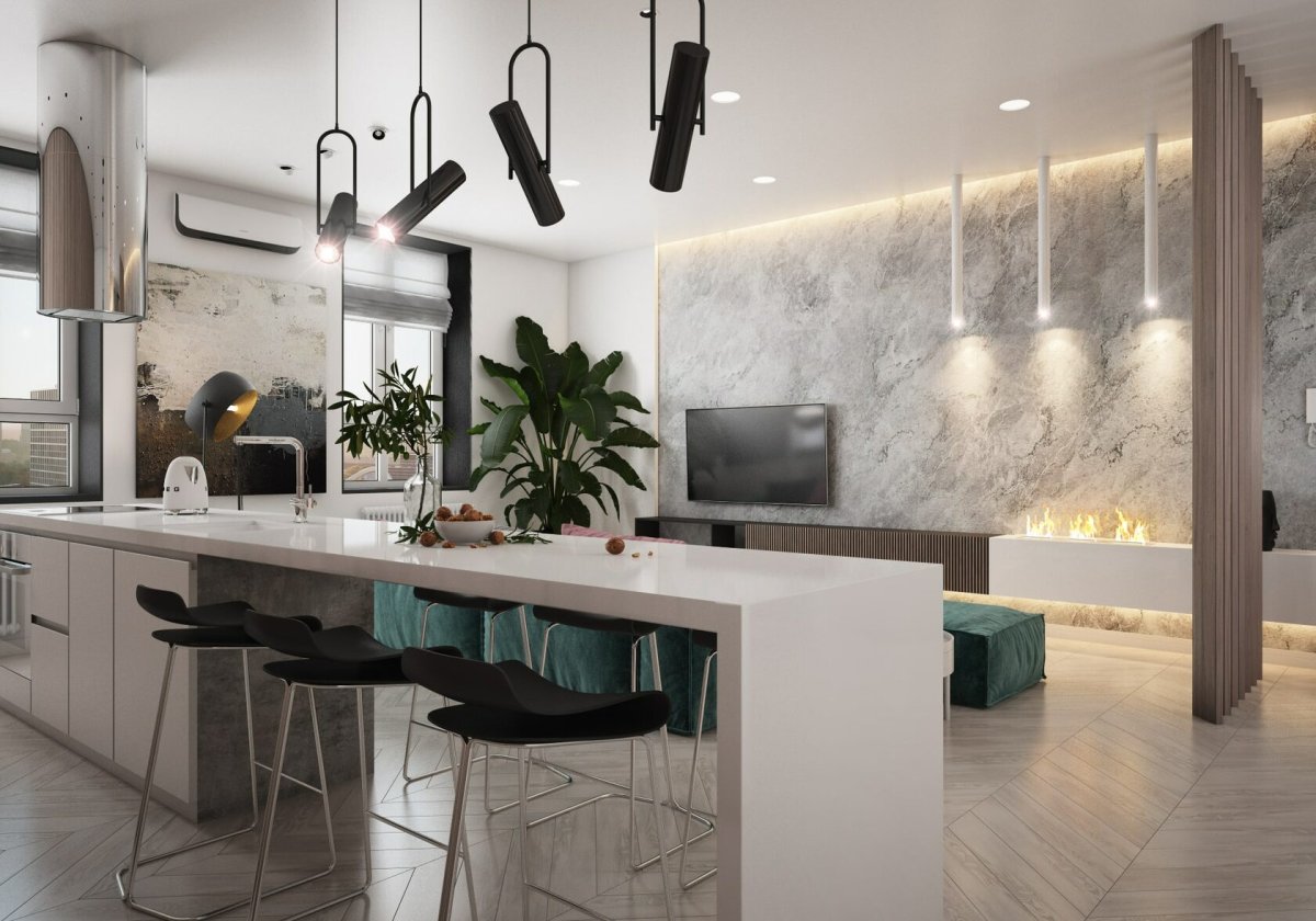 Кухня гостиная Минимализм 14кв