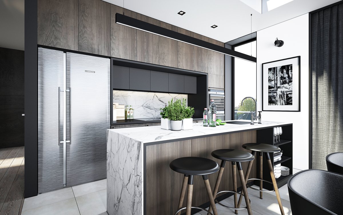 Кухня со сплошными шкафами