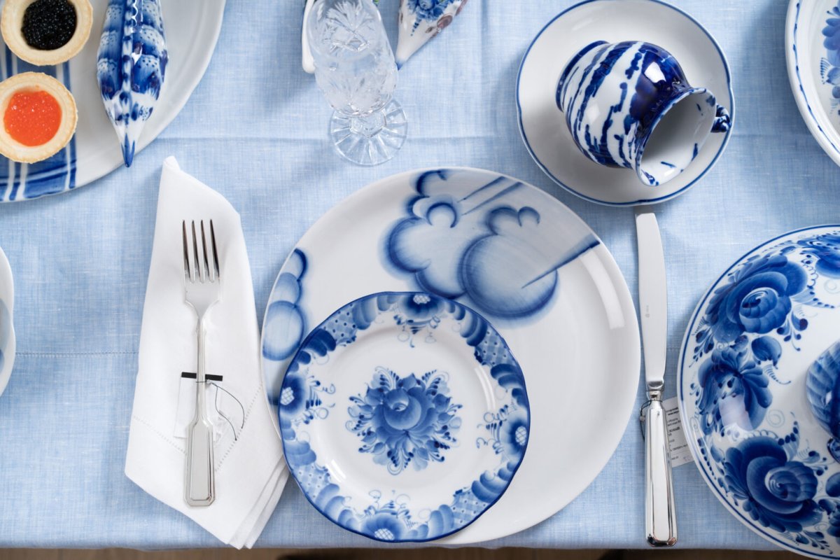 Гжель кофейный сервиз морской Бриз