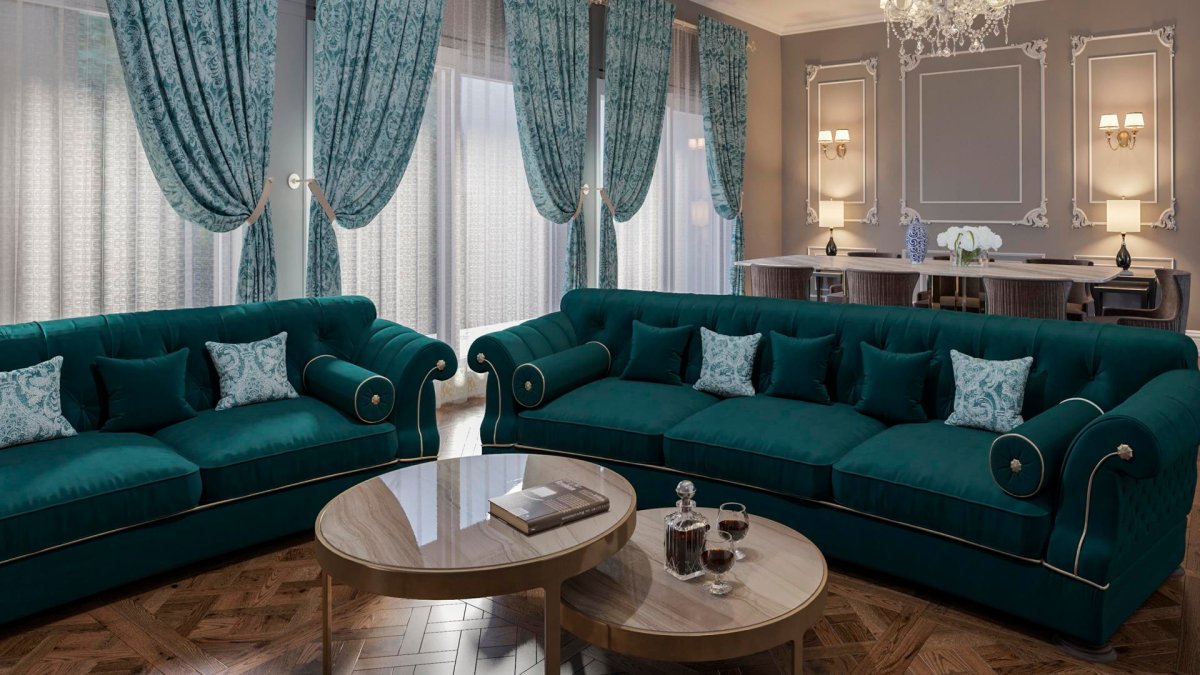 Диван Честер морская волна