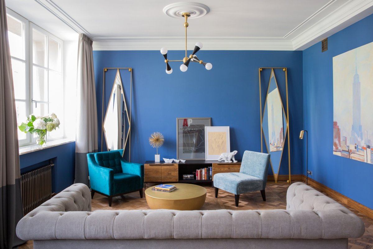 Сине белая спальня