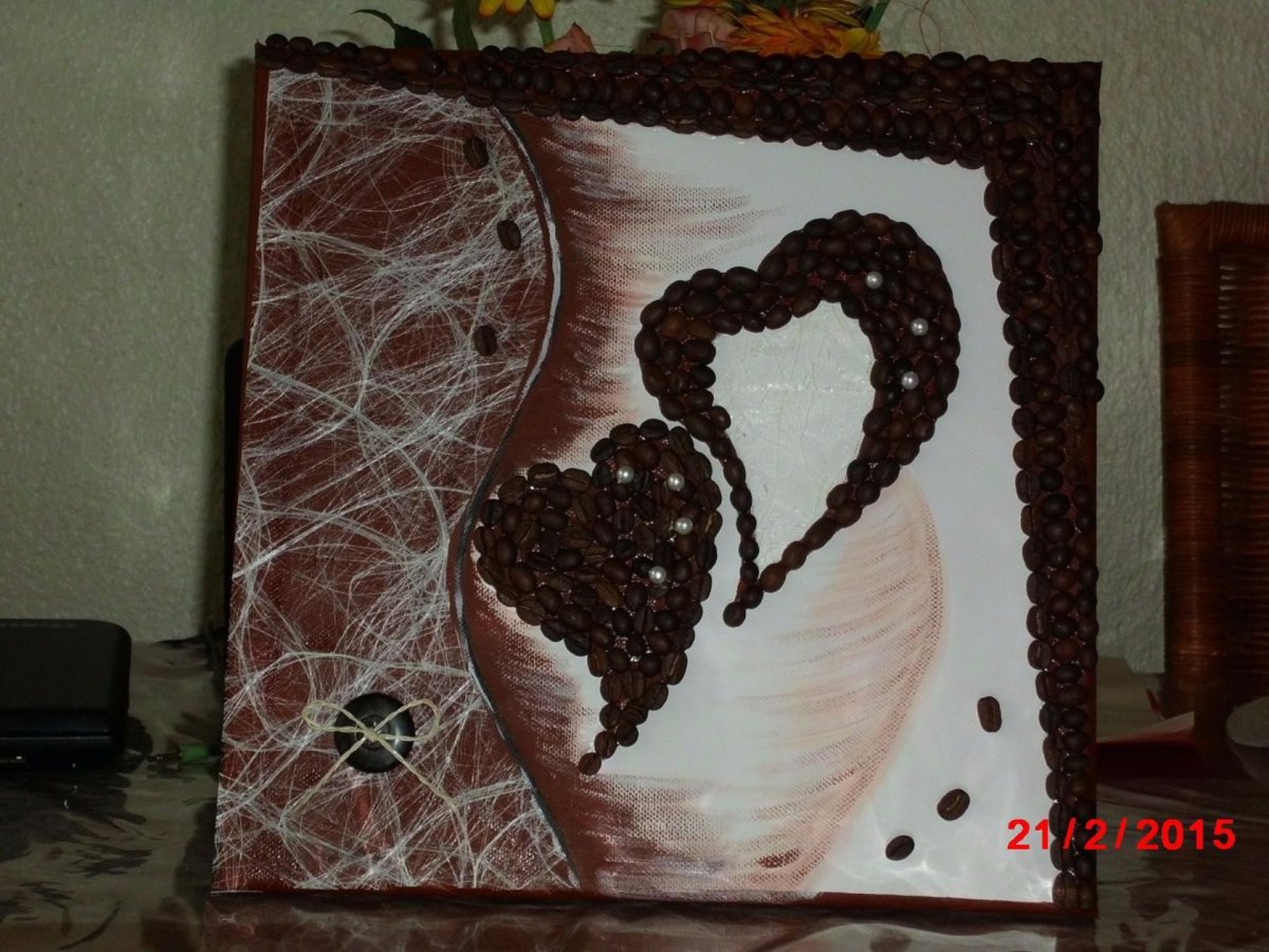 Фоторамки из шпагата и кофейных зёрен