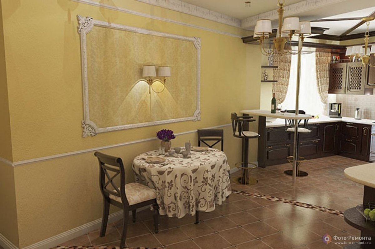 Молдинги на кухне возле стола