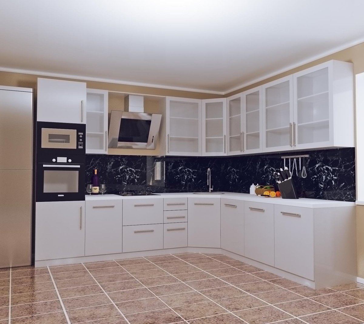 Угловой белый Гаон тур на кухне