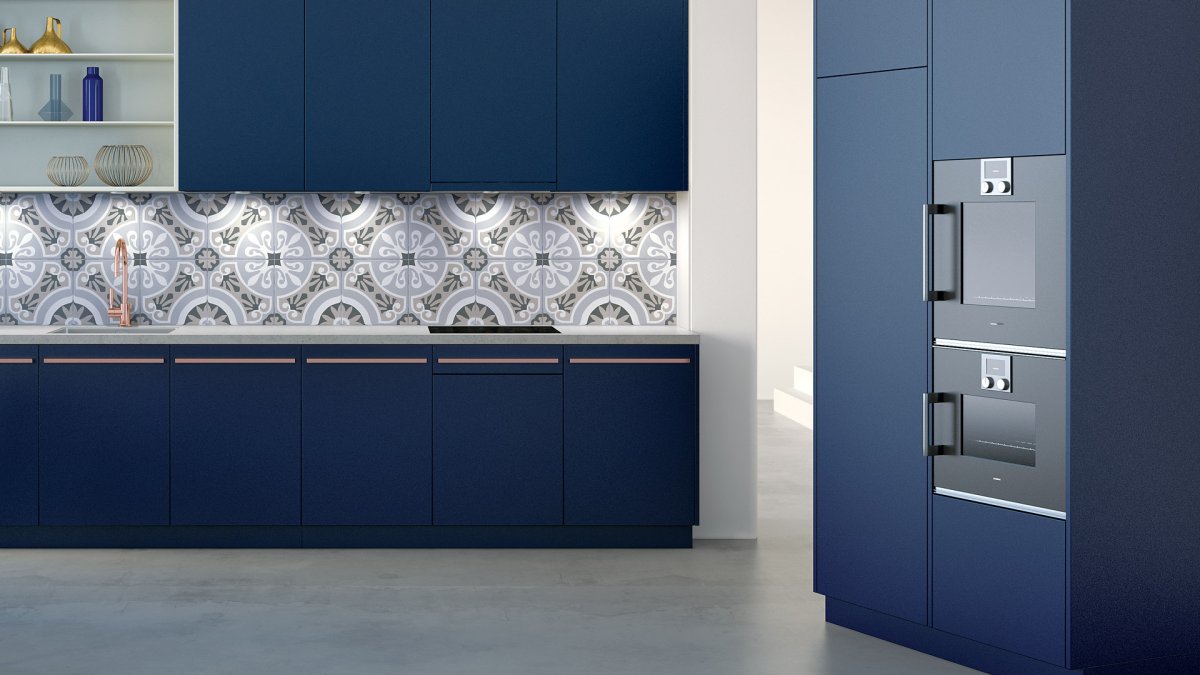 Кухонный гарнитур черно с голубым