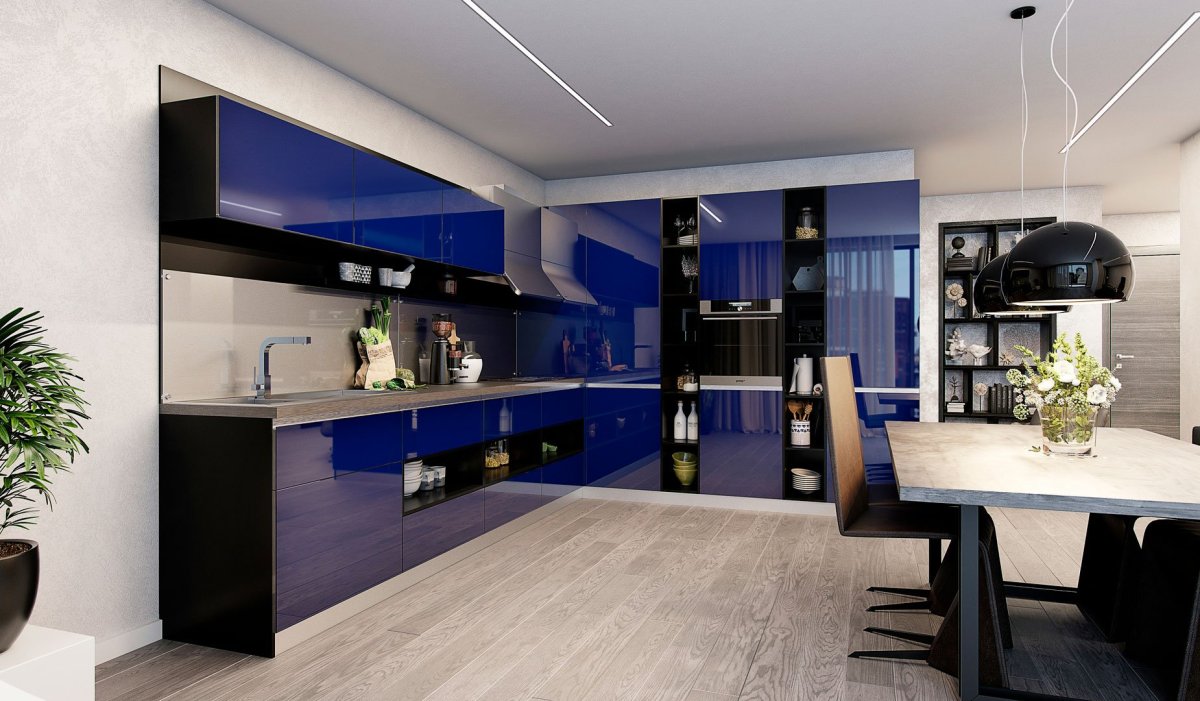 Темно синяя кухня