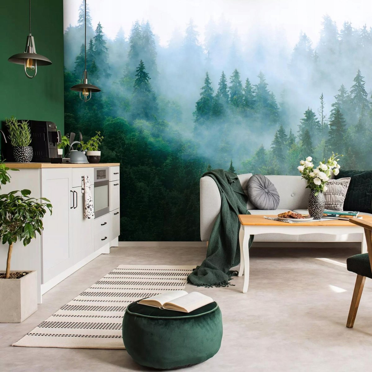 Фотообои с лесом в интерьере