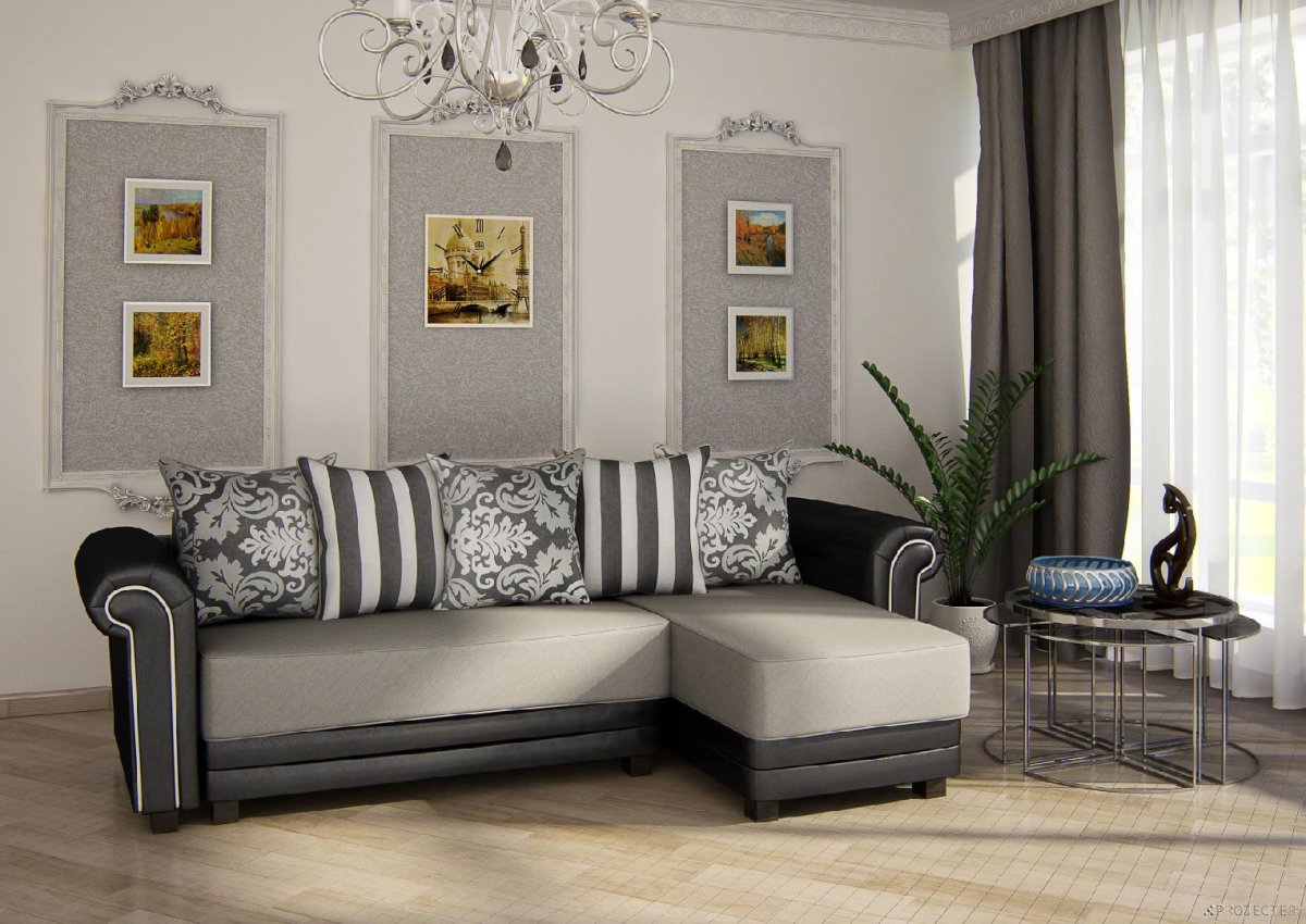 Гостиная в американском стиле синий диван