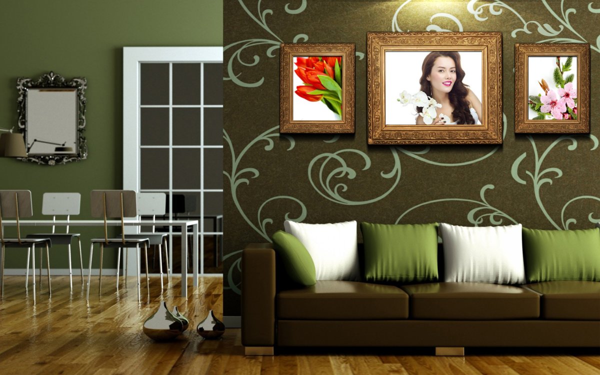 Интересное расположение картин в гостиной