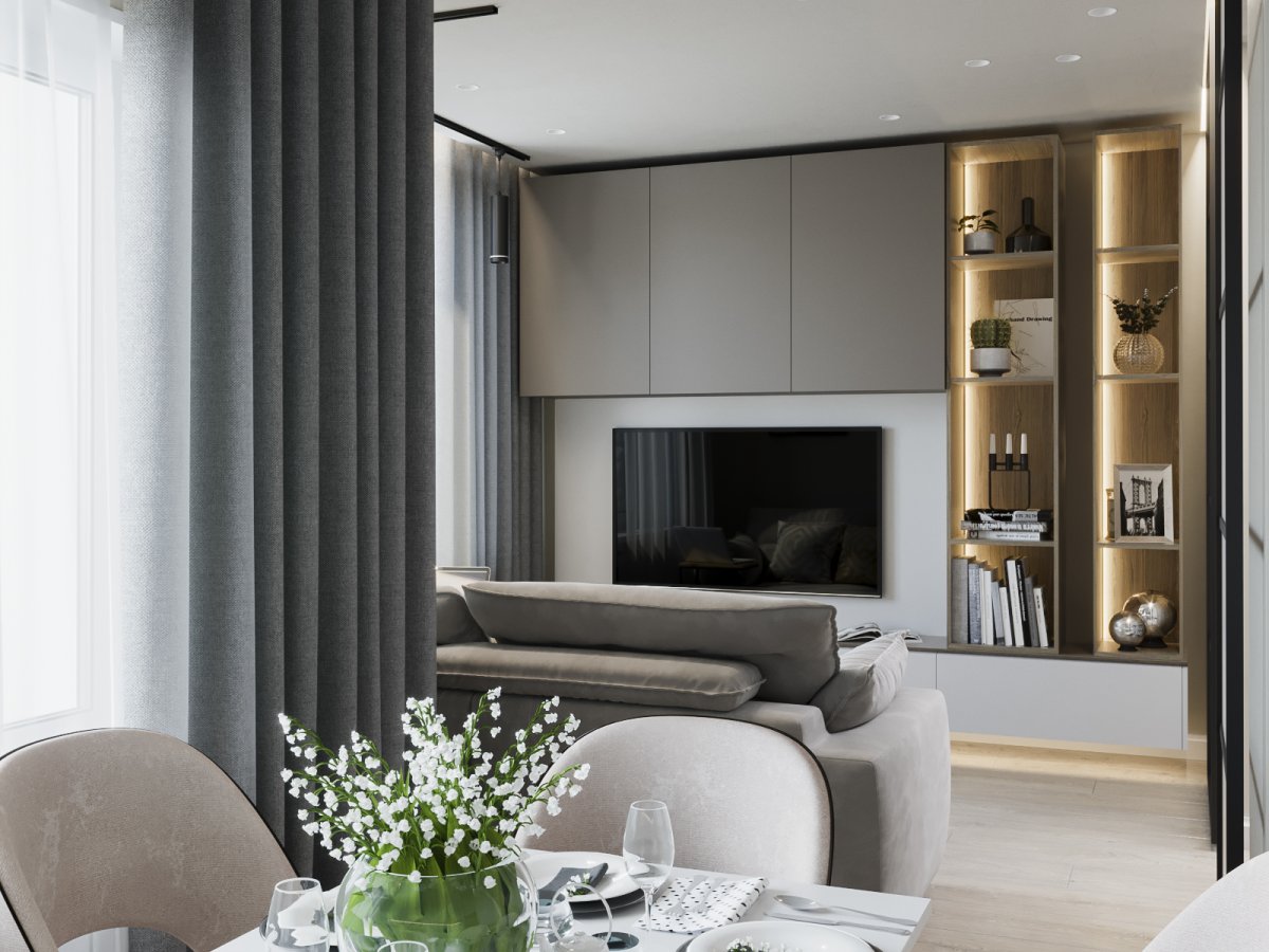 Кухня гостиная ТВ зона