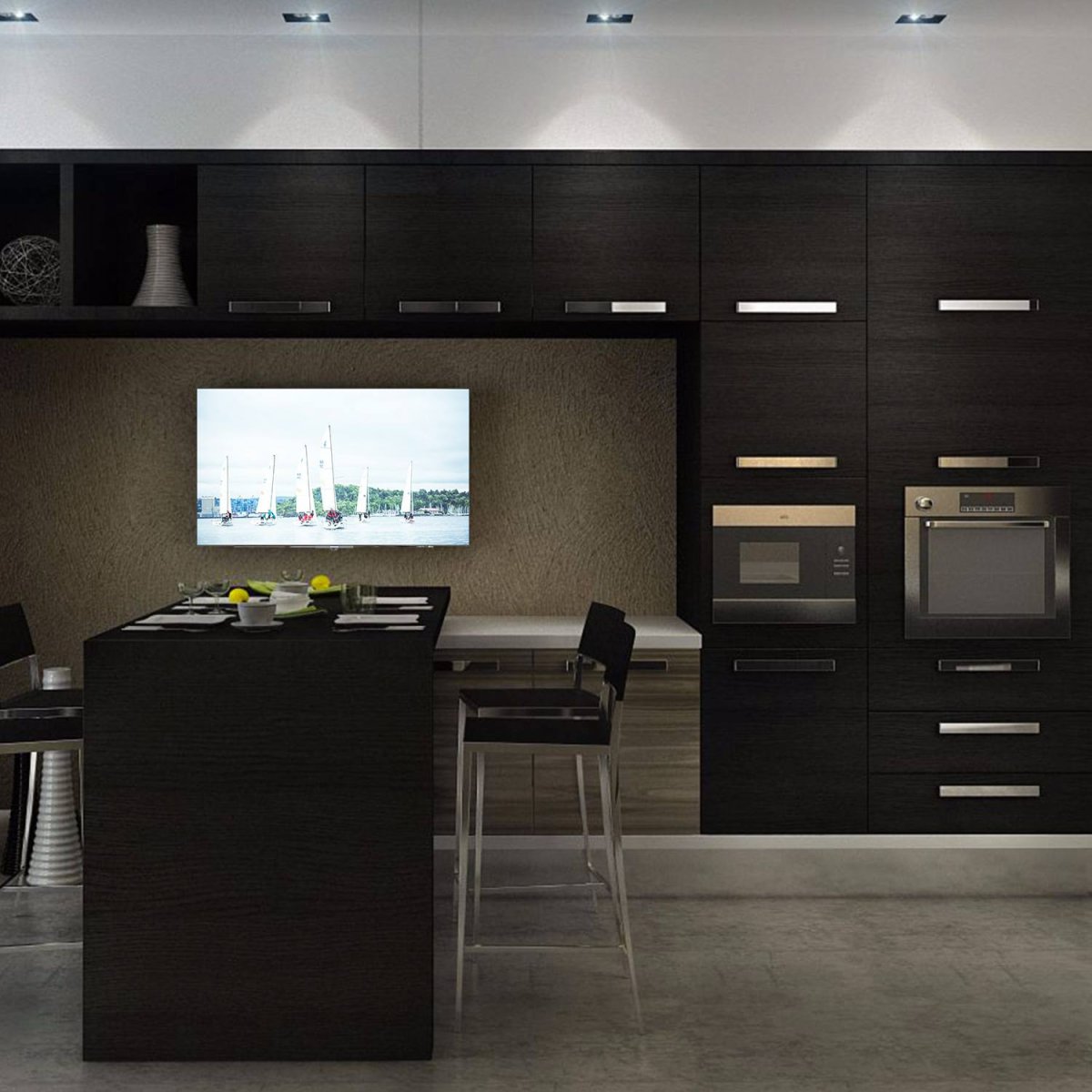 Кухни в современном стиле угловые с телевизором