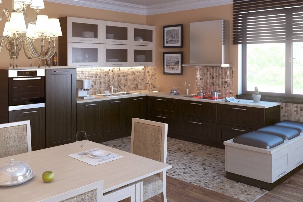 Коричневая деревянная кухня