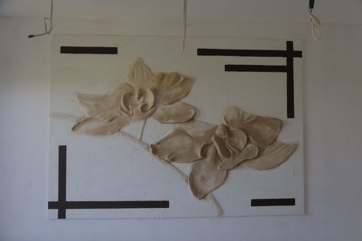 Барельеф орхидеи и картины на стене