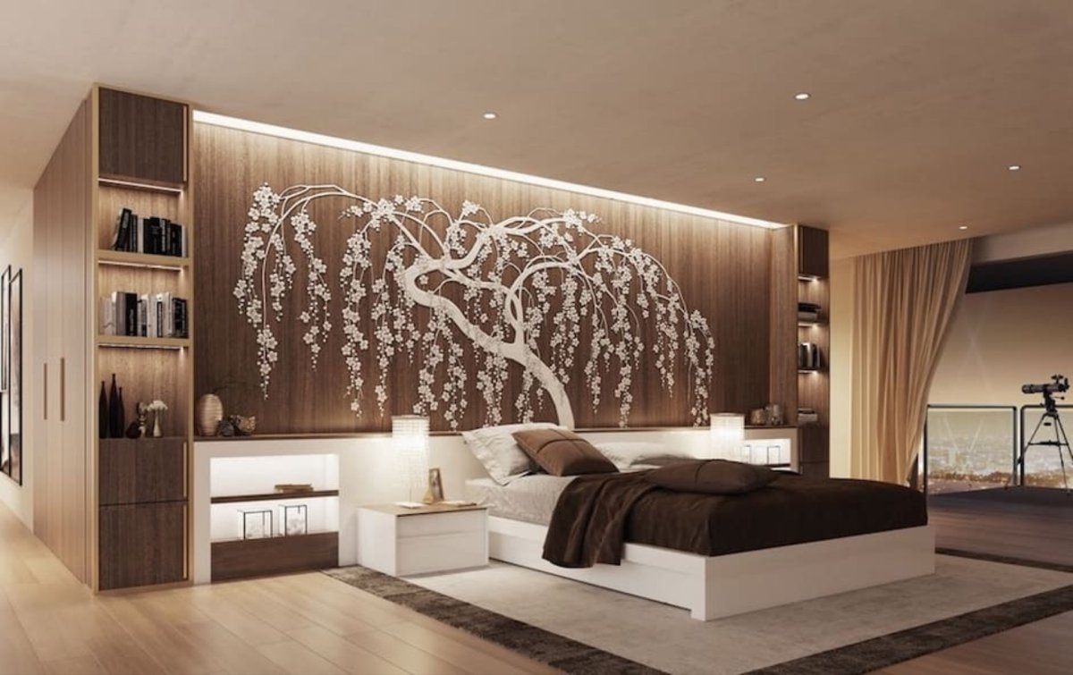 Декор стены в спальне над кроватью