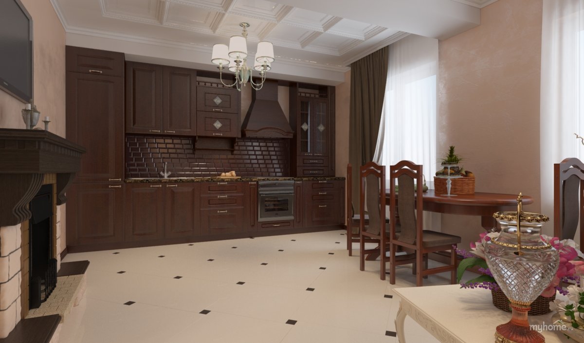 Шоколадные оттенки угольные кухни