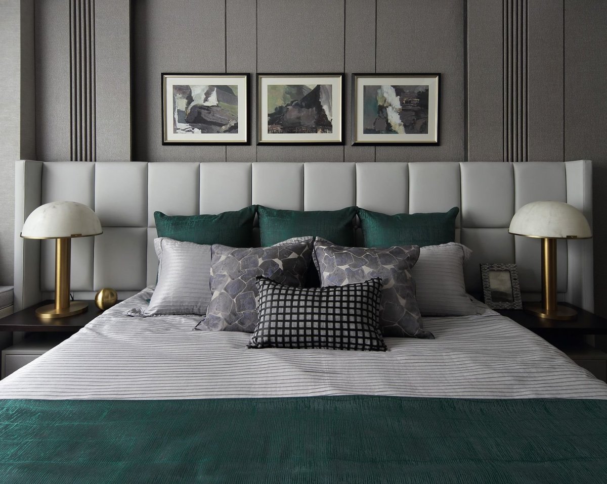 Зеленая кровать в интерьере