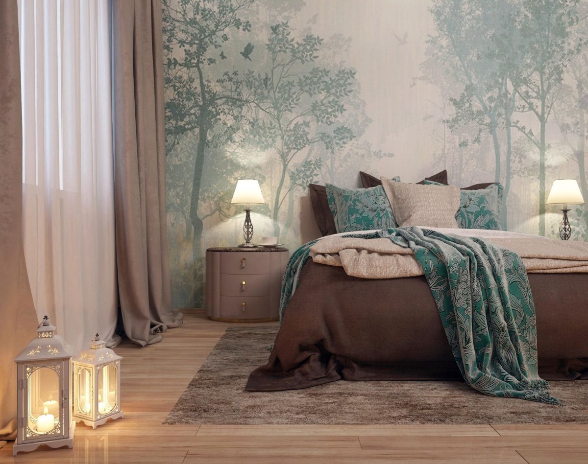 Изумрудный цвет в интерьере спальни