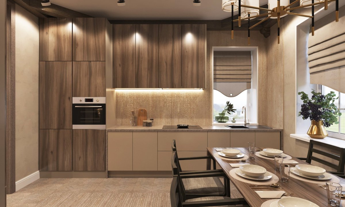 Кухня гостиная шпон