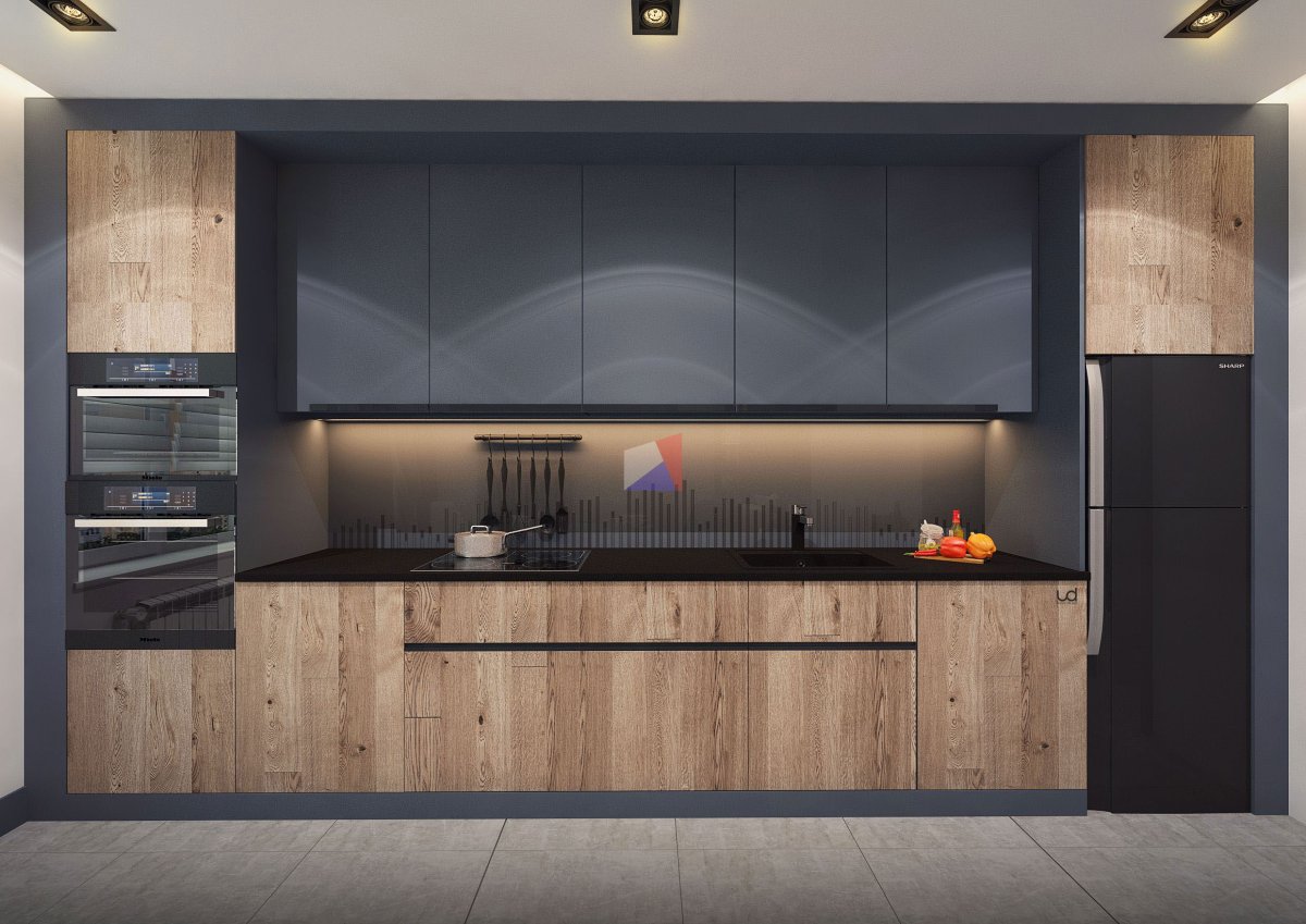 Кухня Модерн антрацит лофт дуб сонома