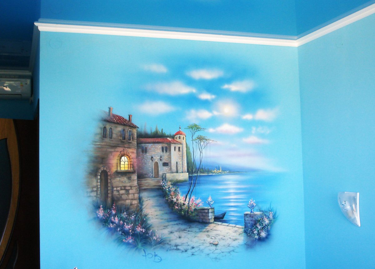 Живопись на стене в комнате