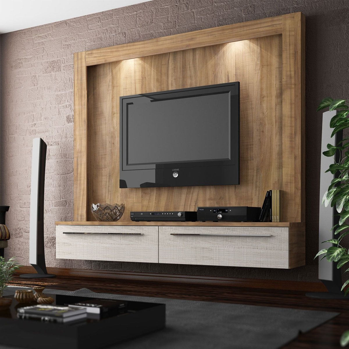 Стена под дерево под телевизором